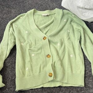 LOFT Mint Green Daisy Button V-Neck Cardigan